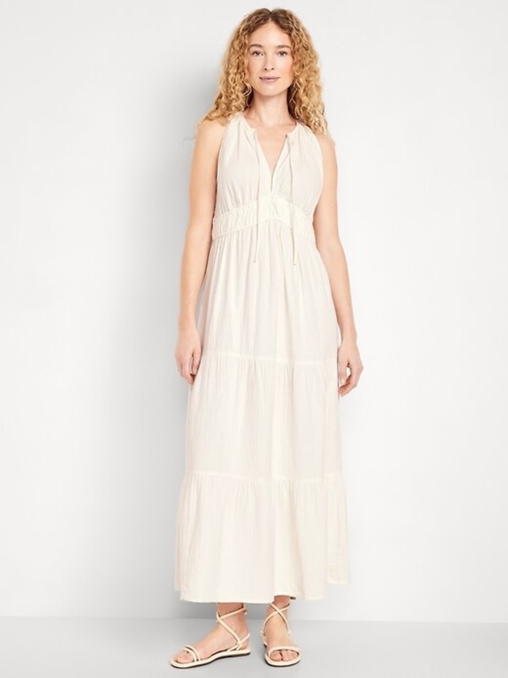 NWT Old Navy Fit & Flare Crinkle Gauze Maxi Dress Sea Salt Ivory Cream XLP